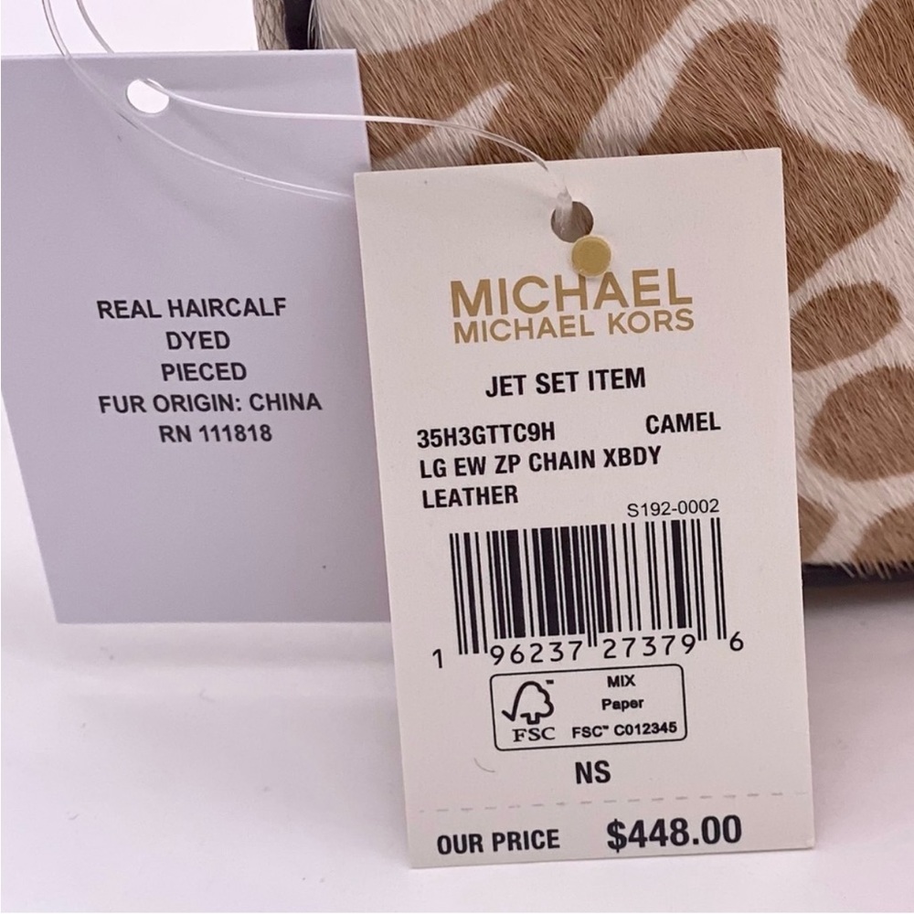 Michael Kors Large EW Zip Chain Crossbody Bag Camel color with real calf hair - Picture 11 of 11